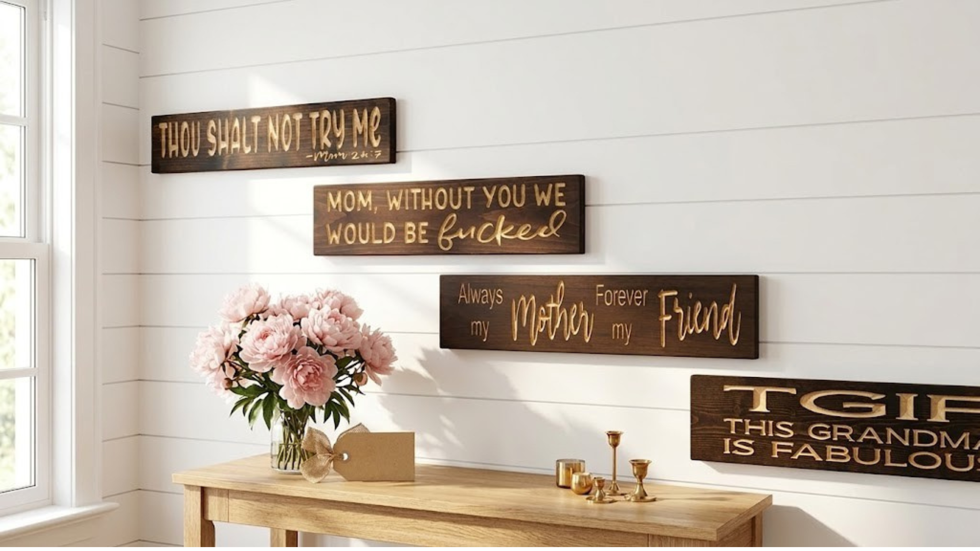 A collection of handcrafted Bluegrass Gifts wood signs for every type of mom — funny, sentimental, kitchen, and grandma — the complete Mother's Day gift guide from Rineyville Kentucky