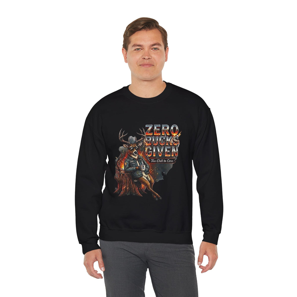 Zero Bucks Given hunting crewneck sweatshirt in black - Bluegrass Gifts men's sweatshirts