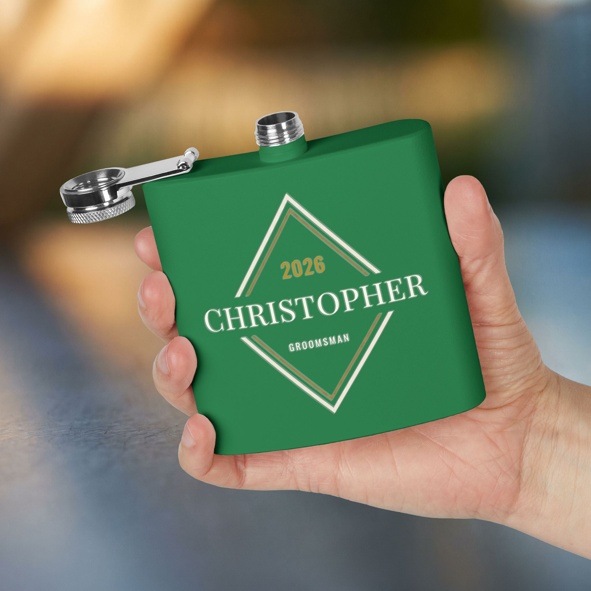 Personalized Groomsman & Best Man Flask — 6oz Art Deco Diamond