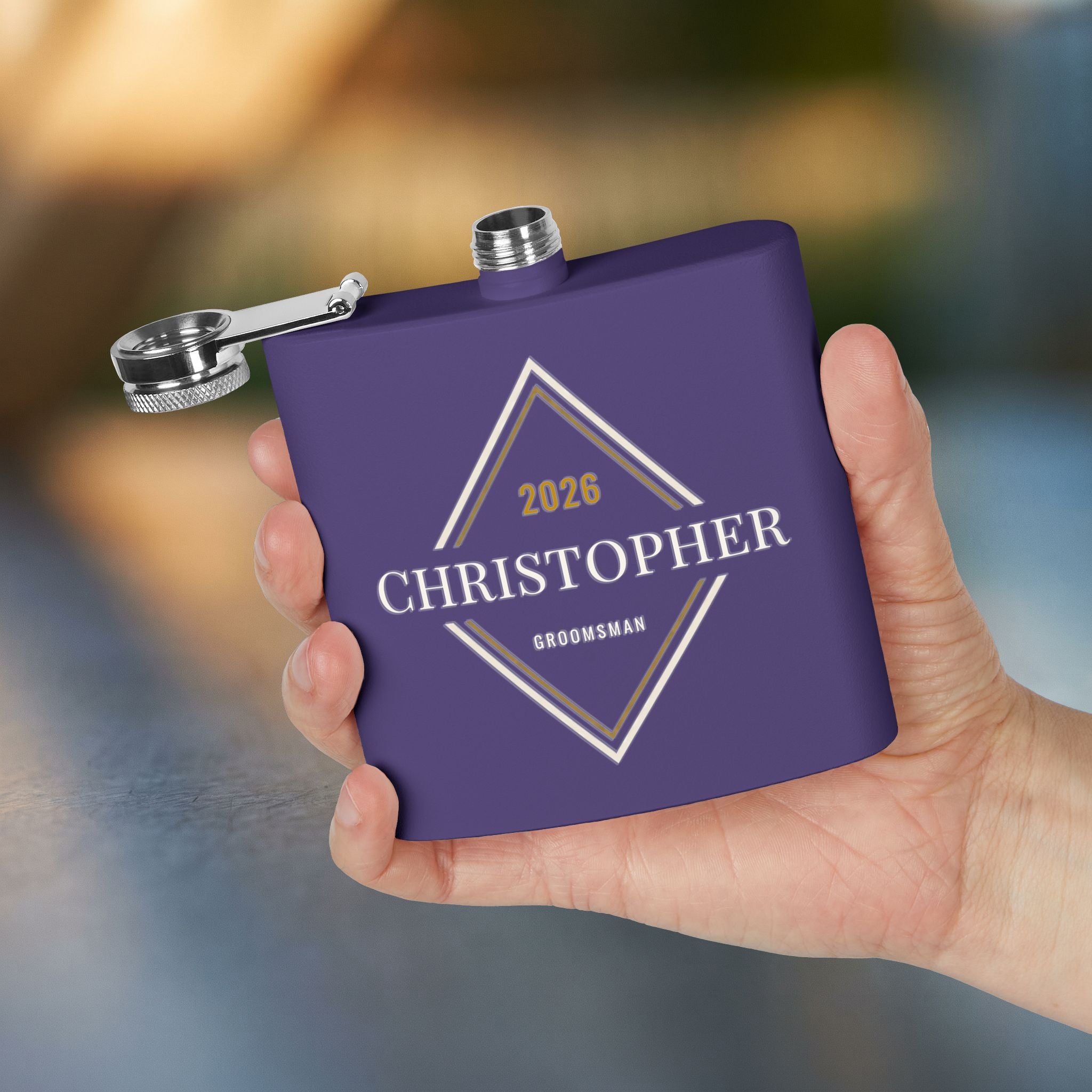 Personalized Groomsman & Best Man Flask — 6oz Art Deco Diamond