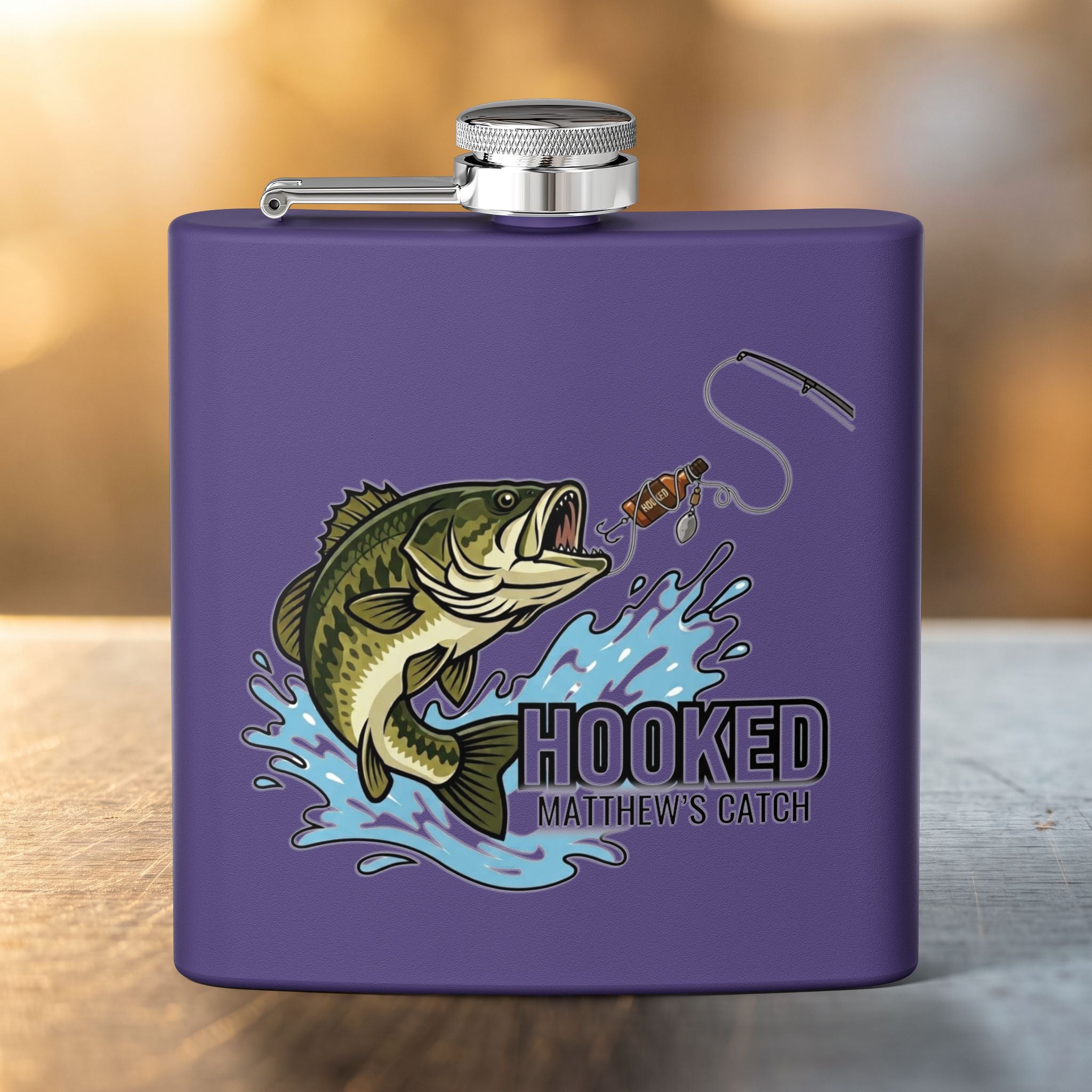 Hooked Fishing Flask — Personalized 6oz Whiskey Flask for Anglers