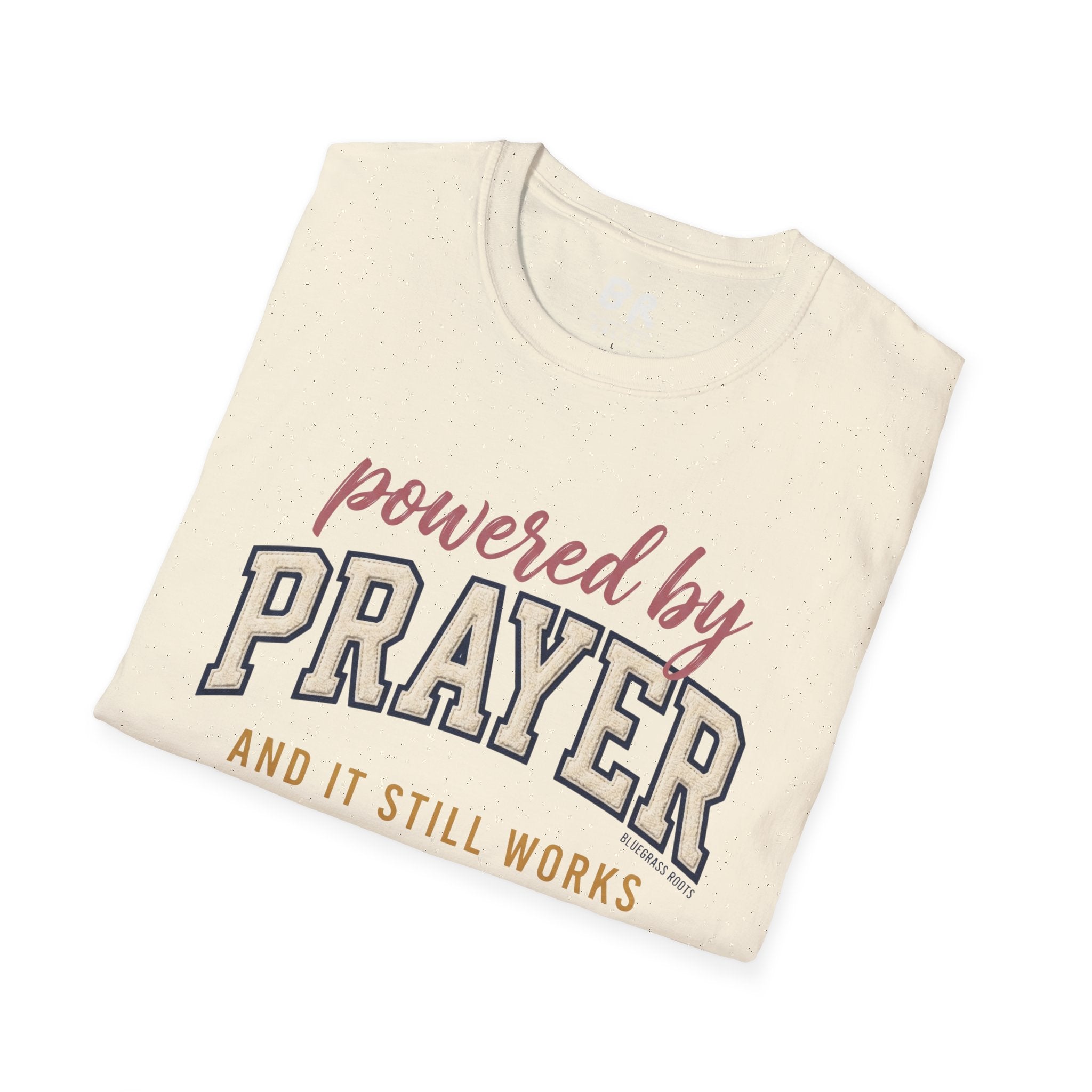 Powered by Prayer varsity shirt