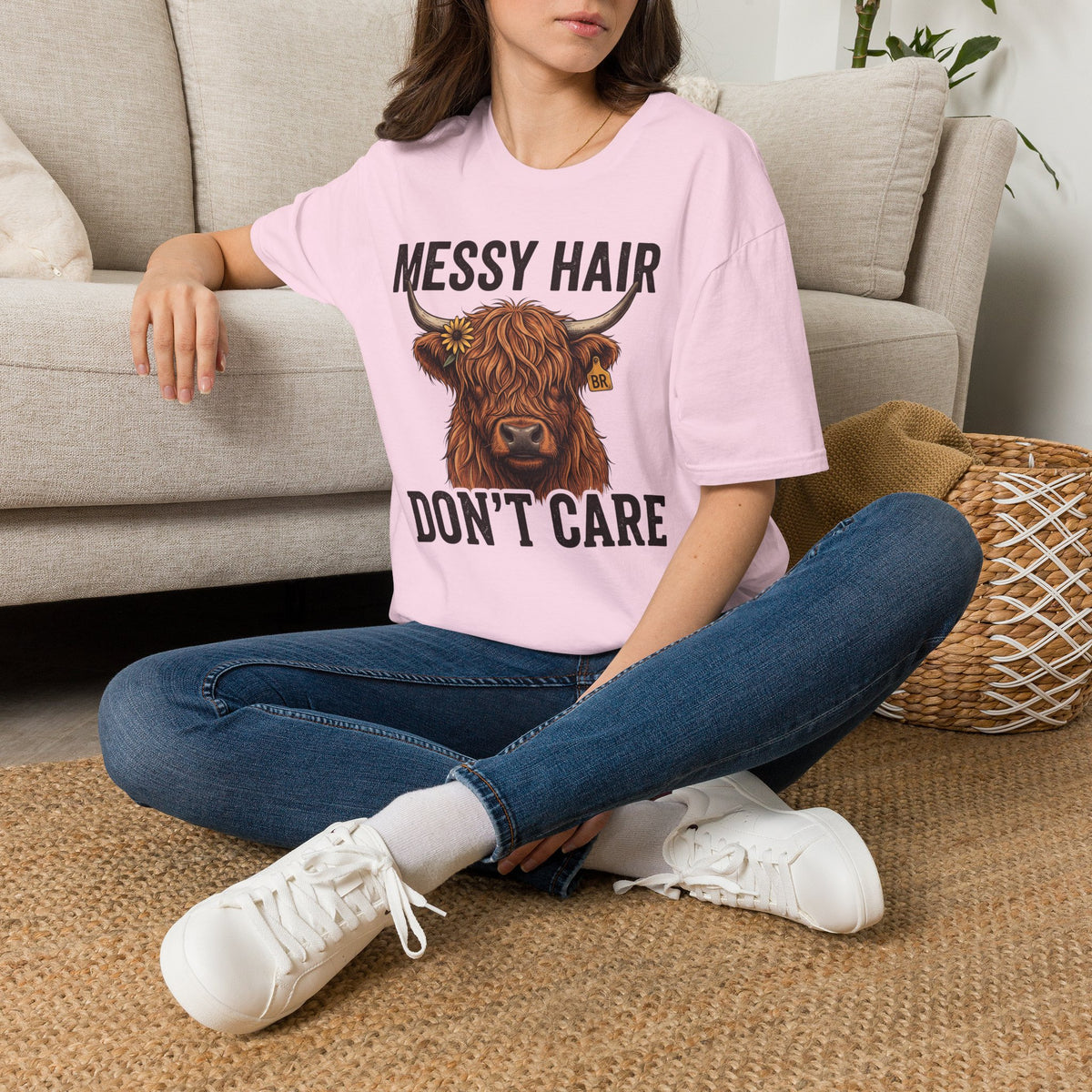 Messy Hair Don't Care highland cow shirt