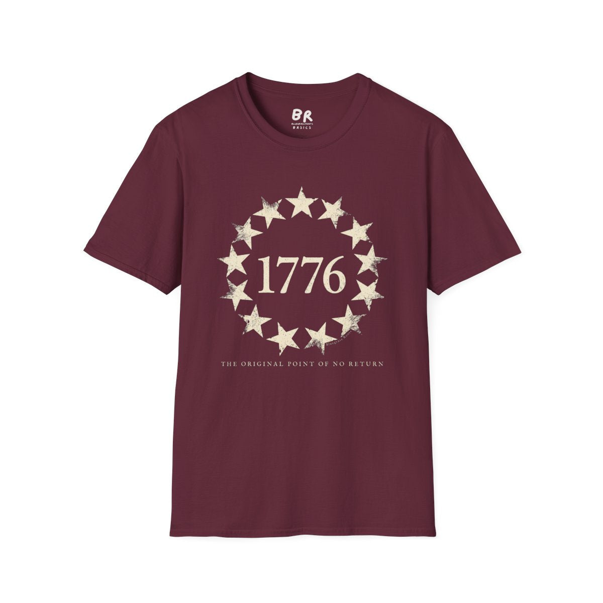 1776 Shirt — "The Original Point of No Return" Betsy Ross Tee in Maroon
