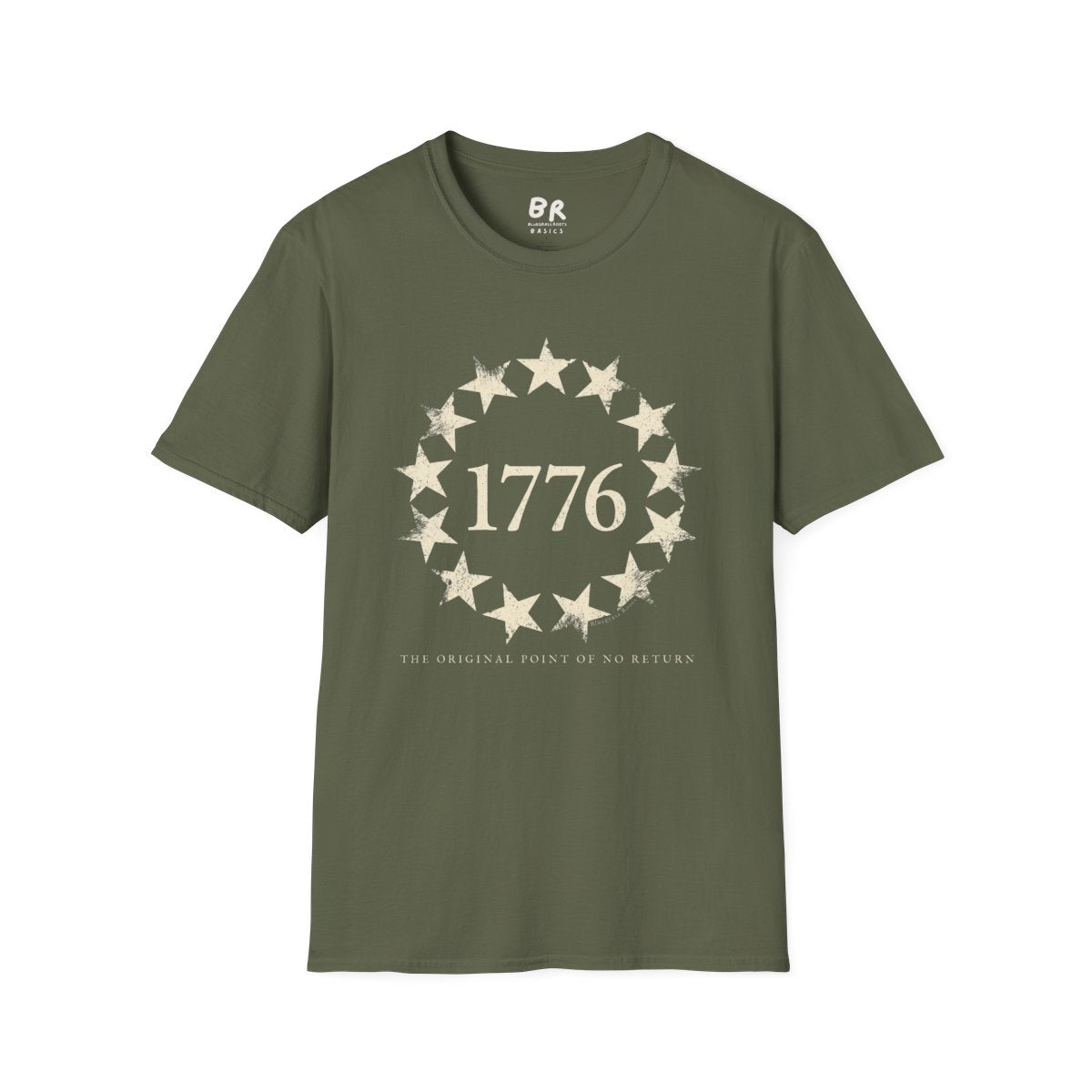 1776 Shirt — "The Original Point of No Return" Betsy Ross Tee in Military Green