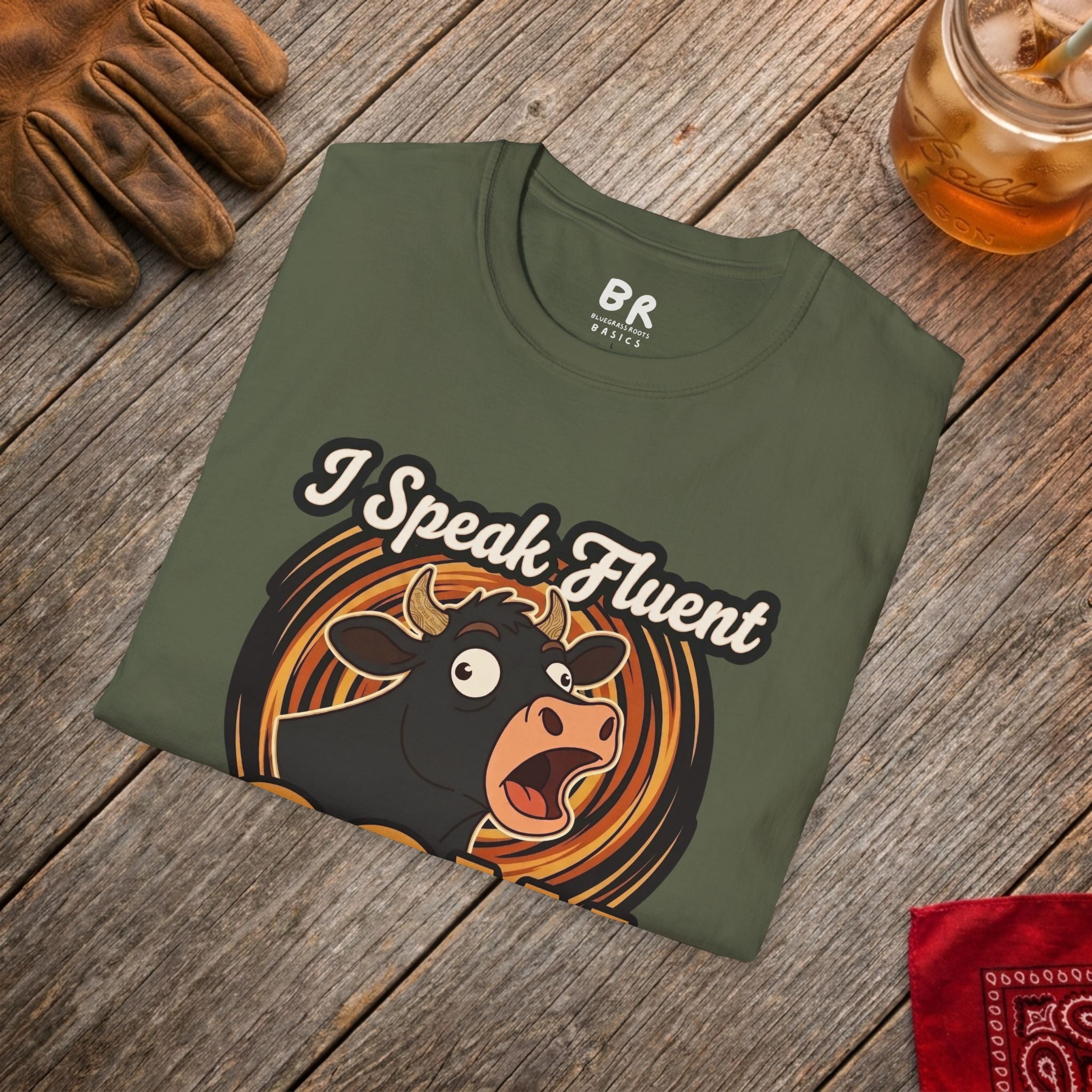 Farmer Shirt — "I Speak Fluent Cow" Funny Cattle Graphic Tee