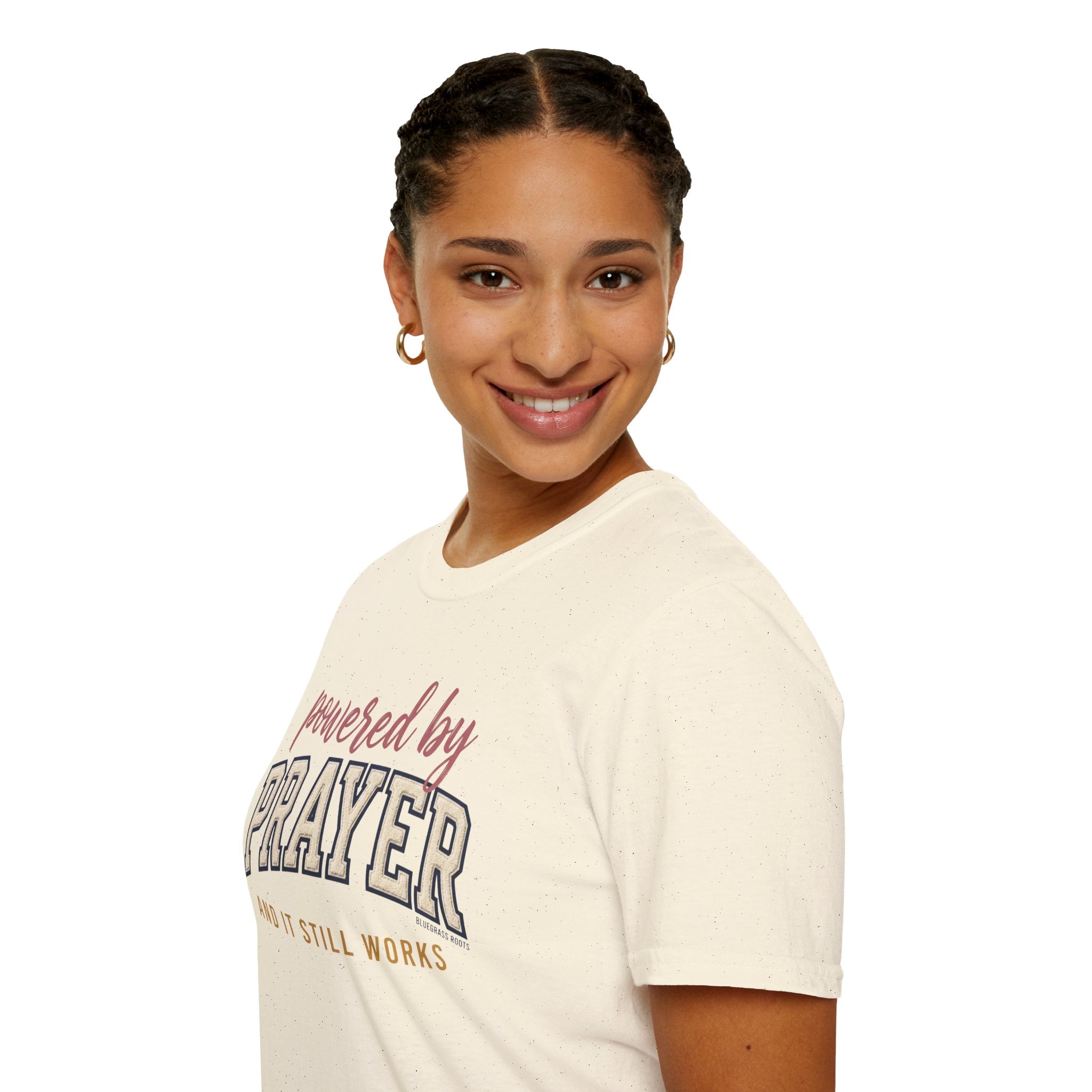Powered by Prayer varsity shirt