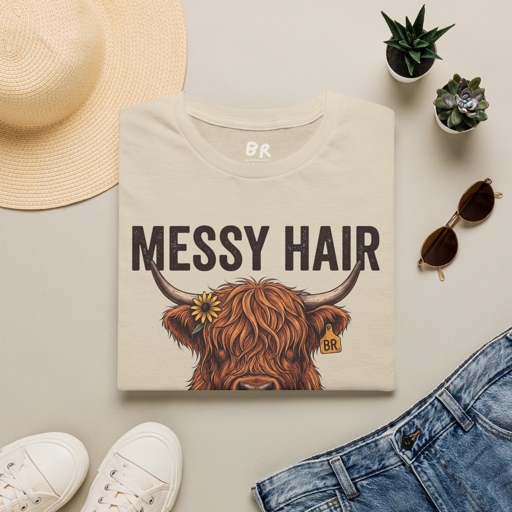 Messy Hair Don't Care highland cow shirt in S