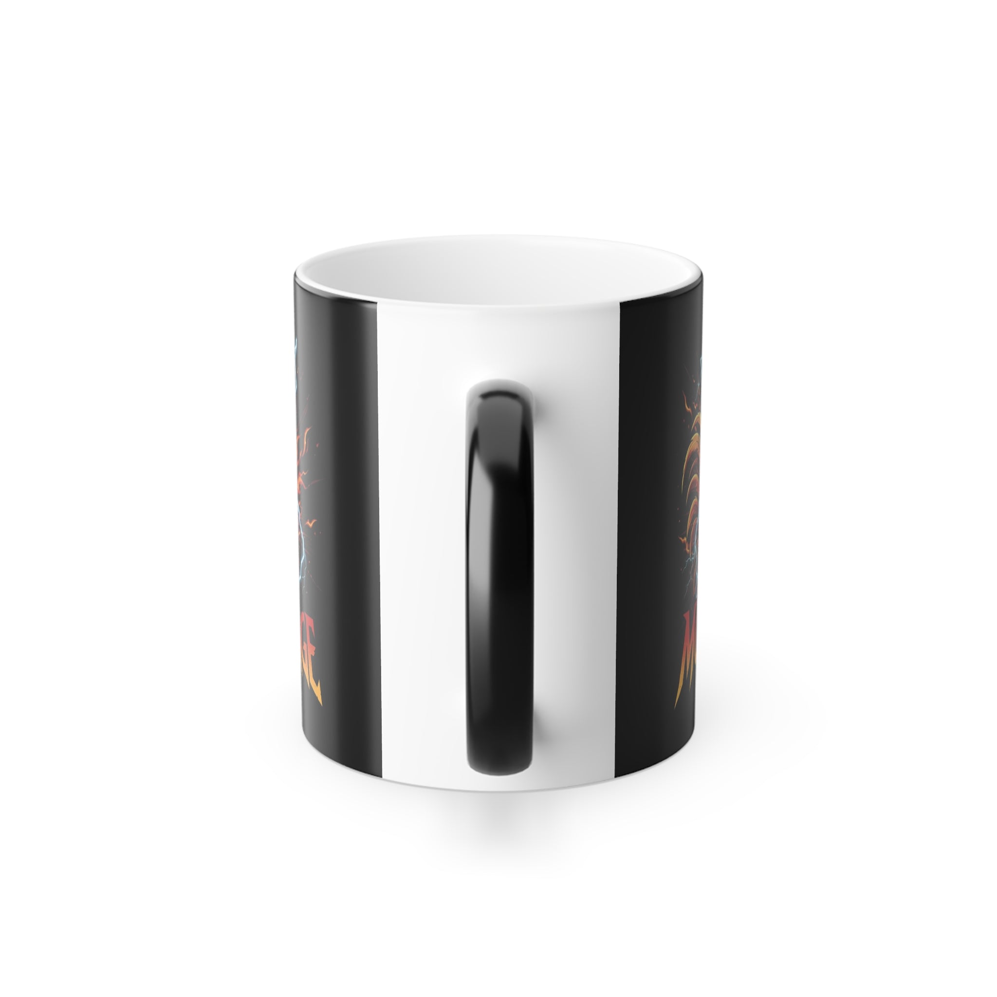 Black and white mug with a handle on a white background