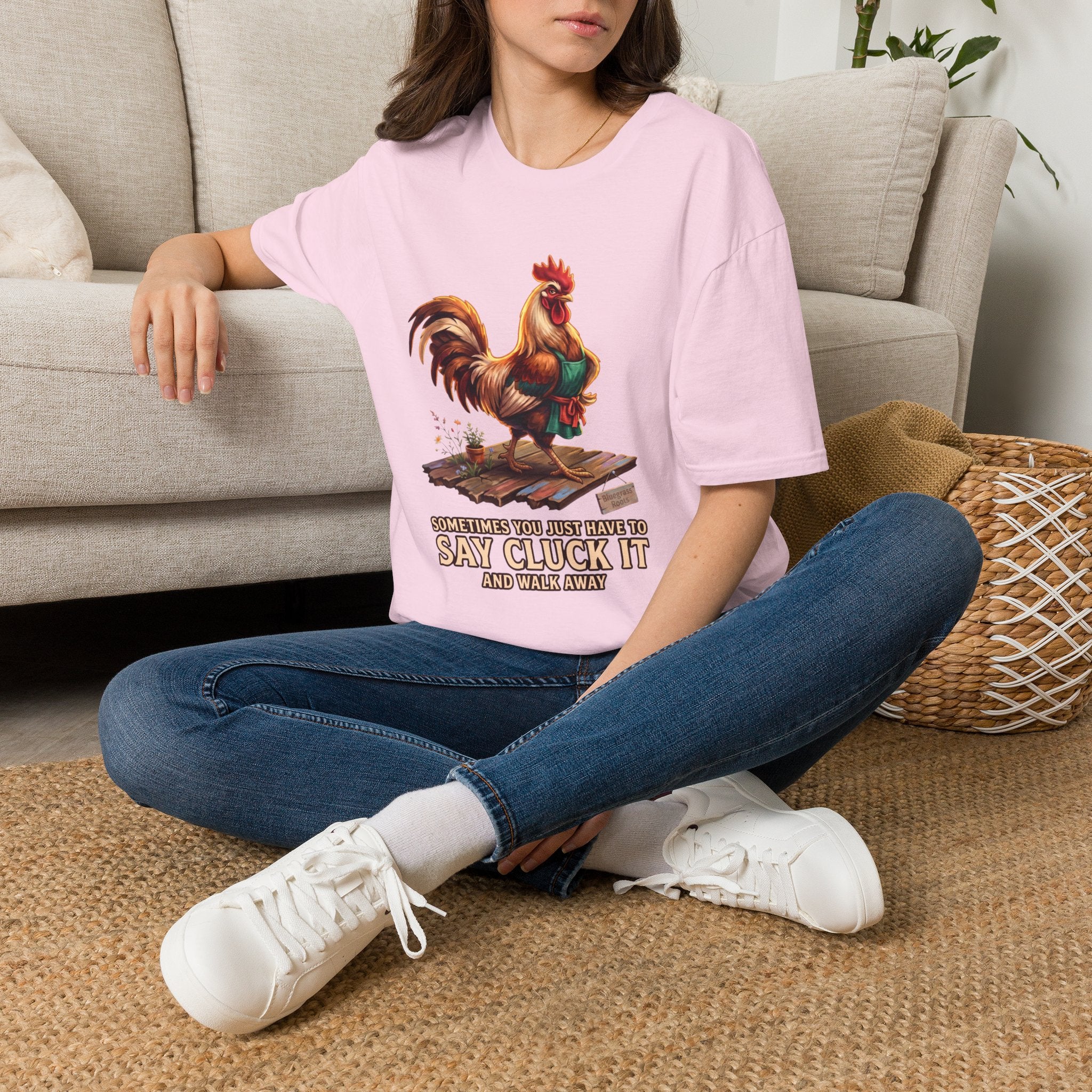 Sometimes You Just Have to Say Cluck It chicken shirt in Light Pink