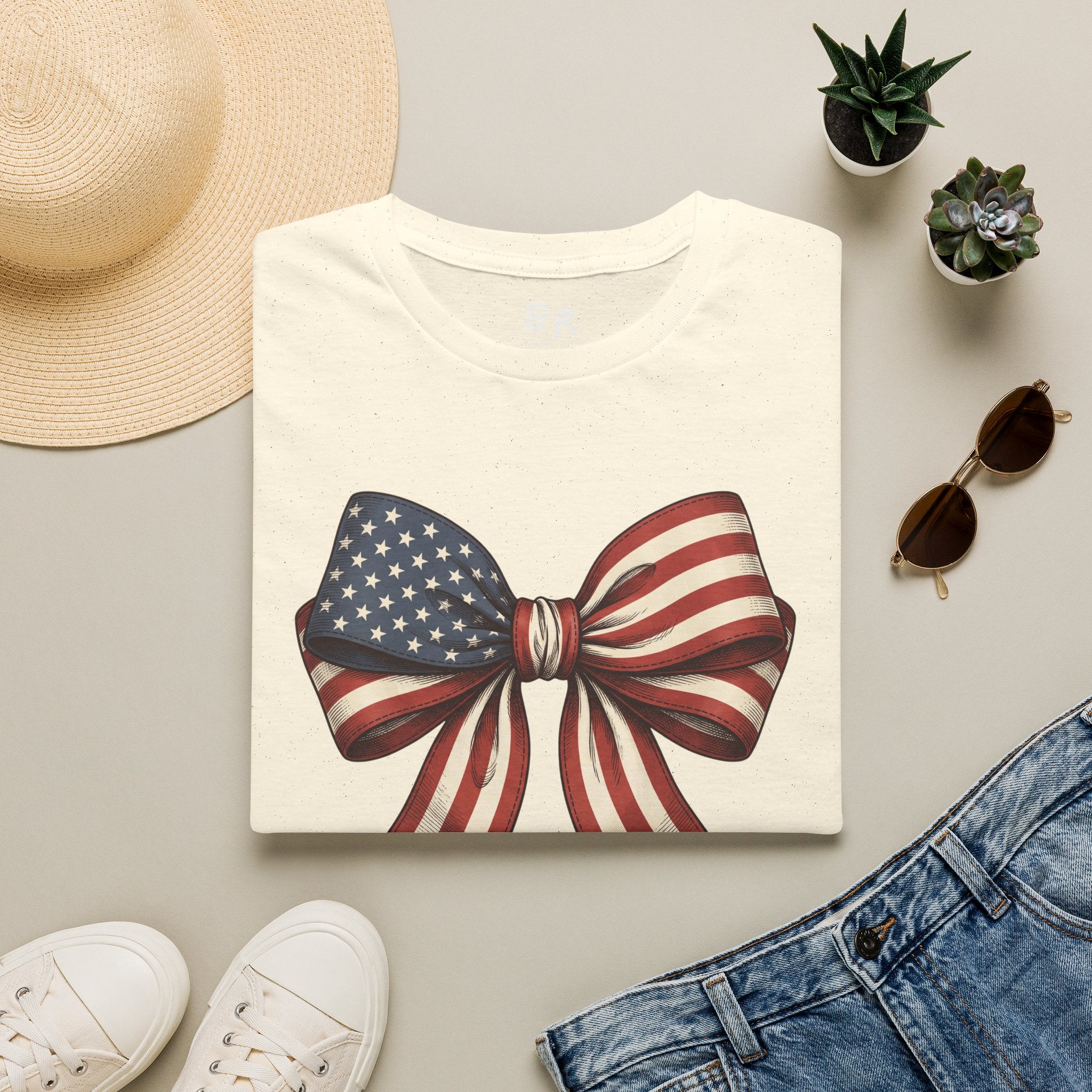 American flag bow 4th of July shirt in S