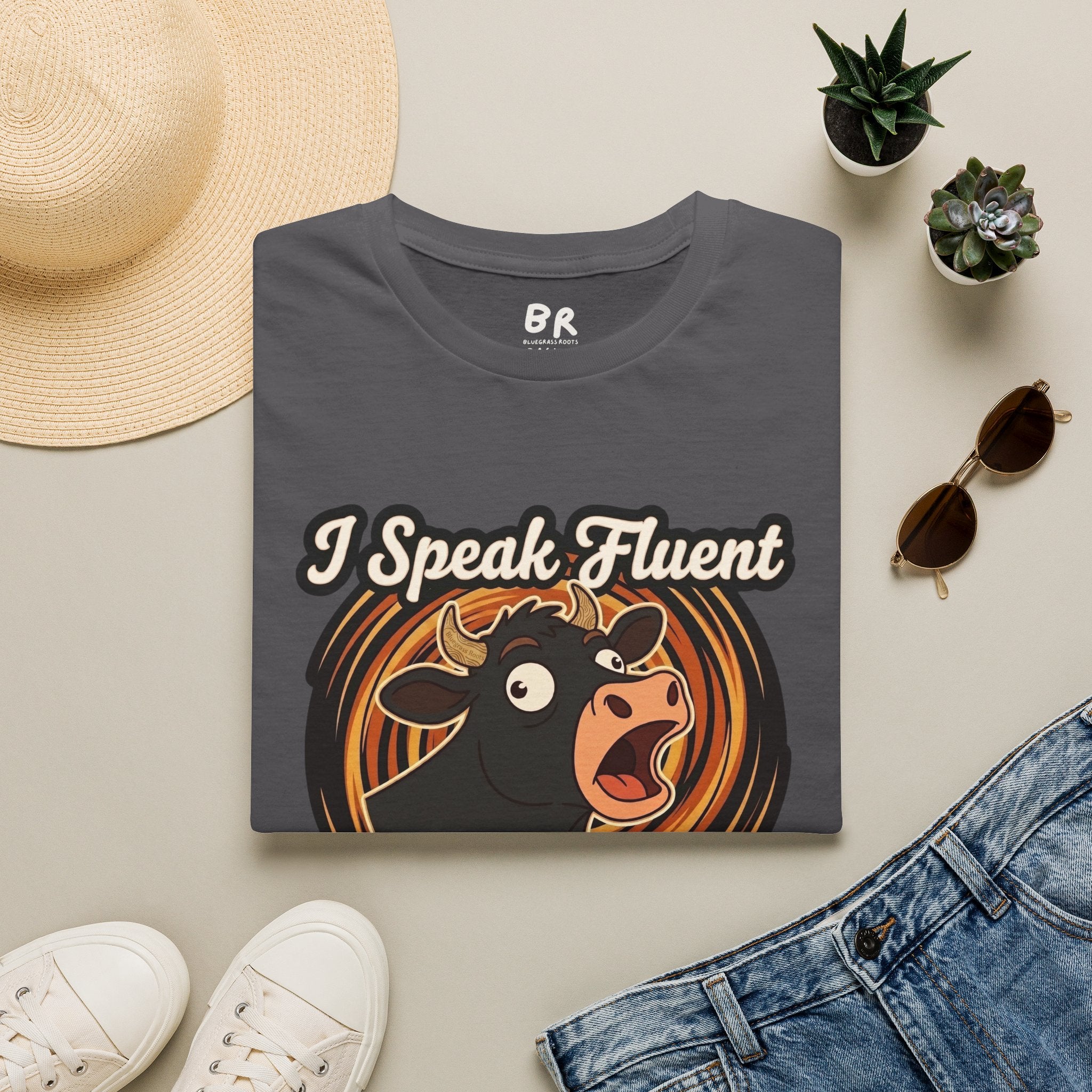 Farmer Shirt — "I Speak Fluent Cow" Funny Cattle Graphic Tee
