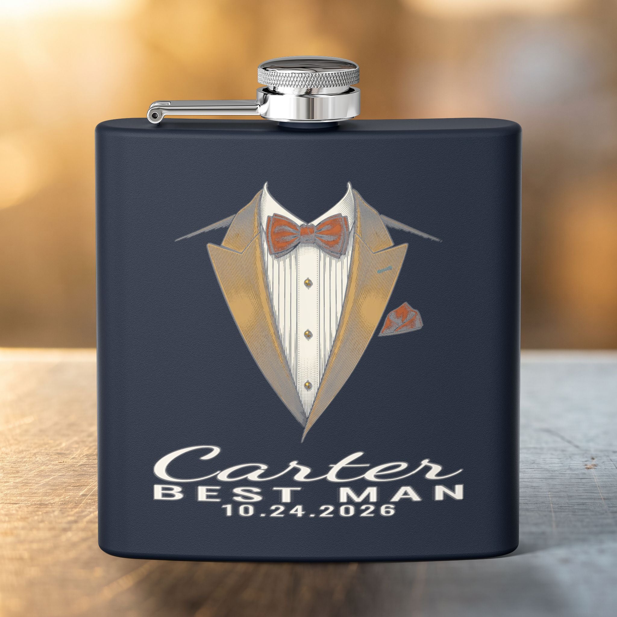 Black Tie Groomsman Flask — Personalized 6oz Whiskey Flask