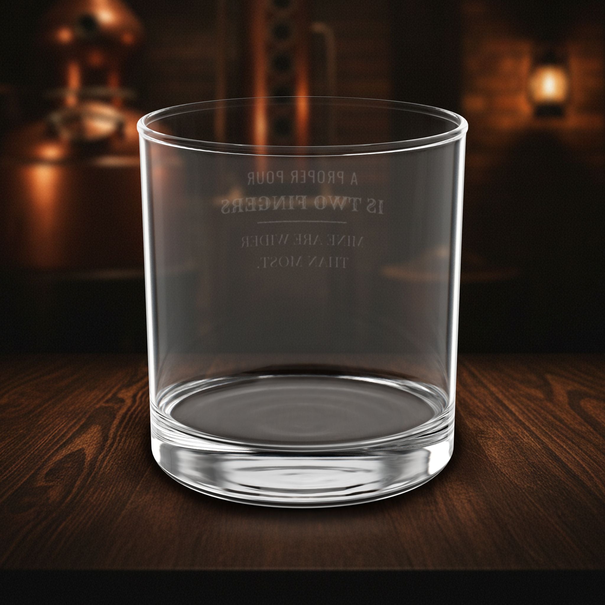 Two Fingers, Neat – engraved whiskey glass, alternate view – Bluegrass Gifts