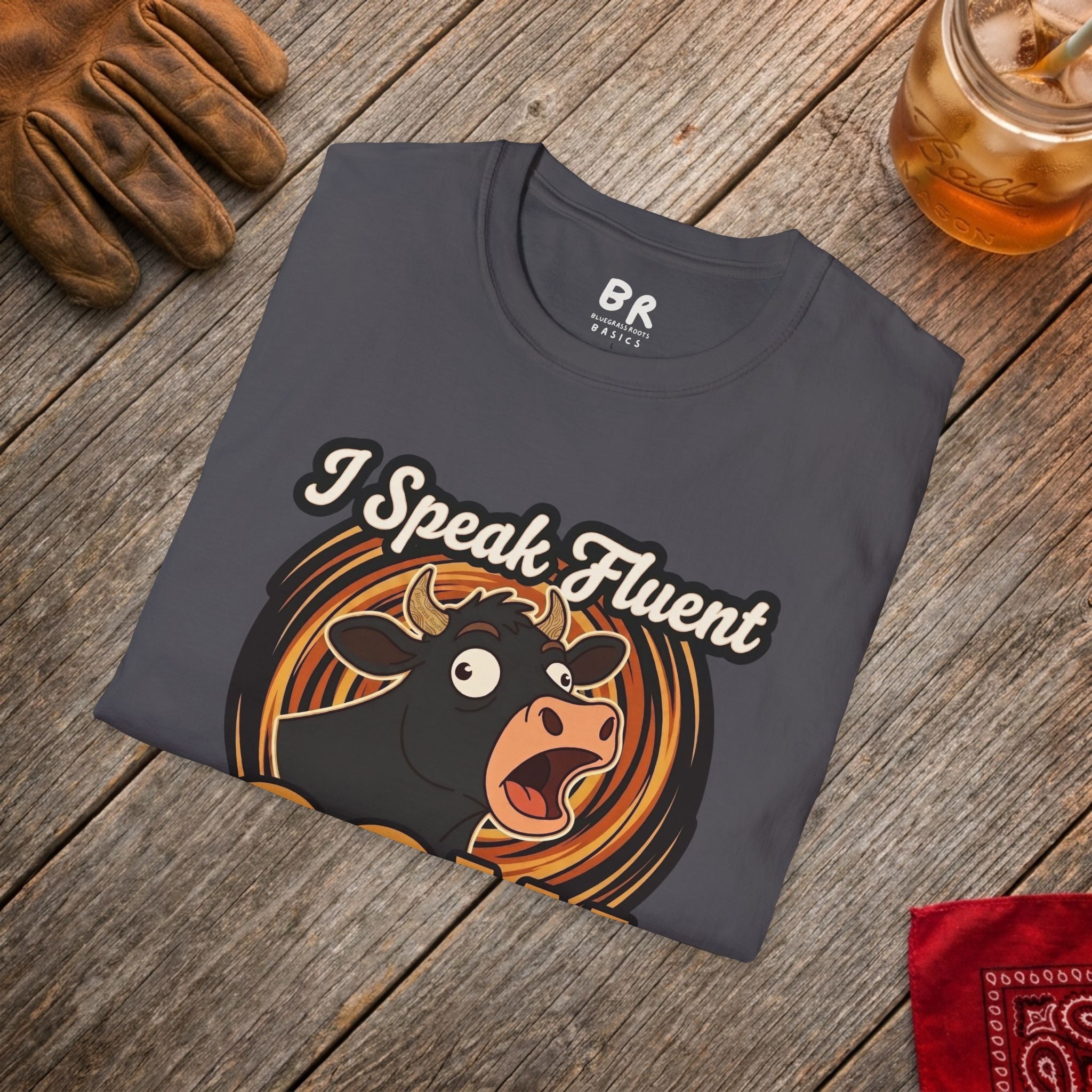 Farmer Shirt — "I Speak Fluent Cow" Funny Cattle Graphic Tee