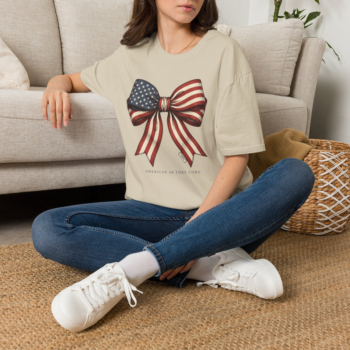 American flag bow 4th of July shirt in S
