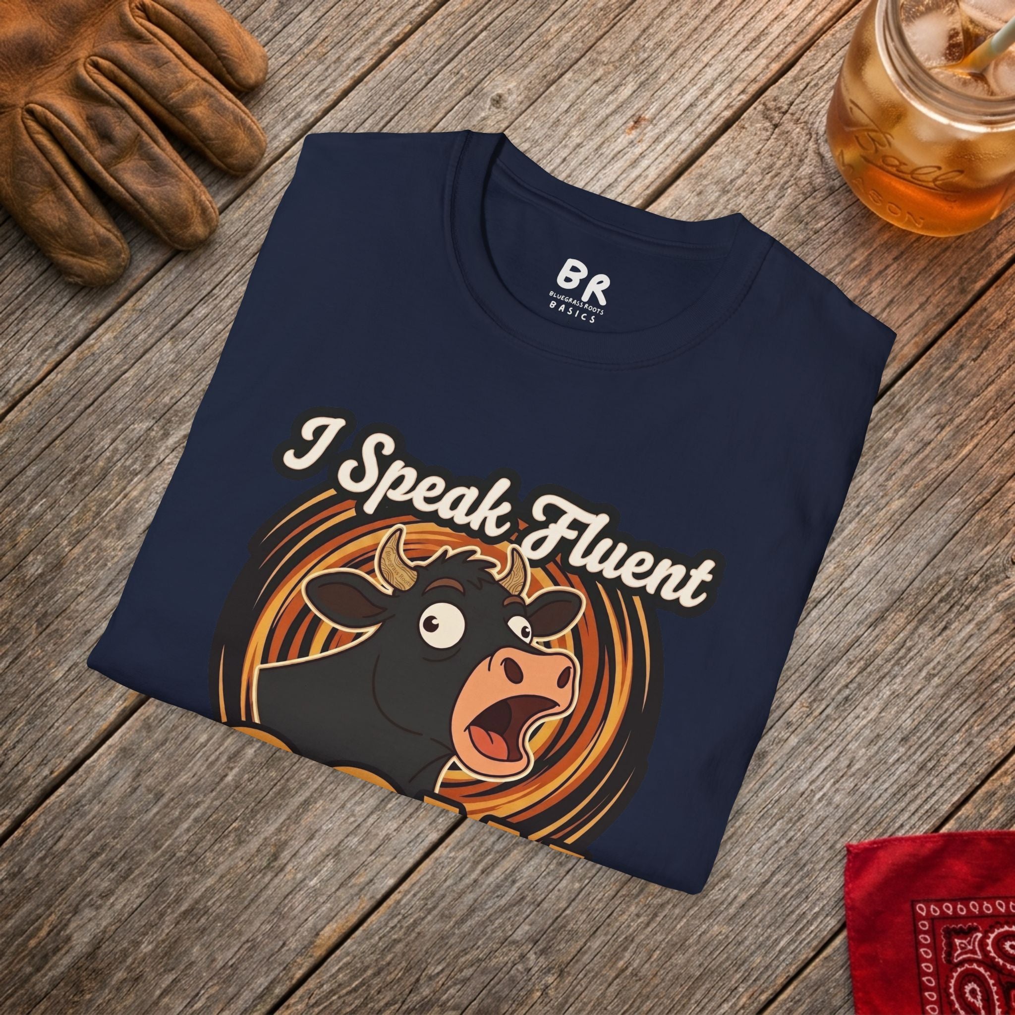 Farmer Shirt — "I Speak Fluent Cow" Funny Cattle Graphic Tee
