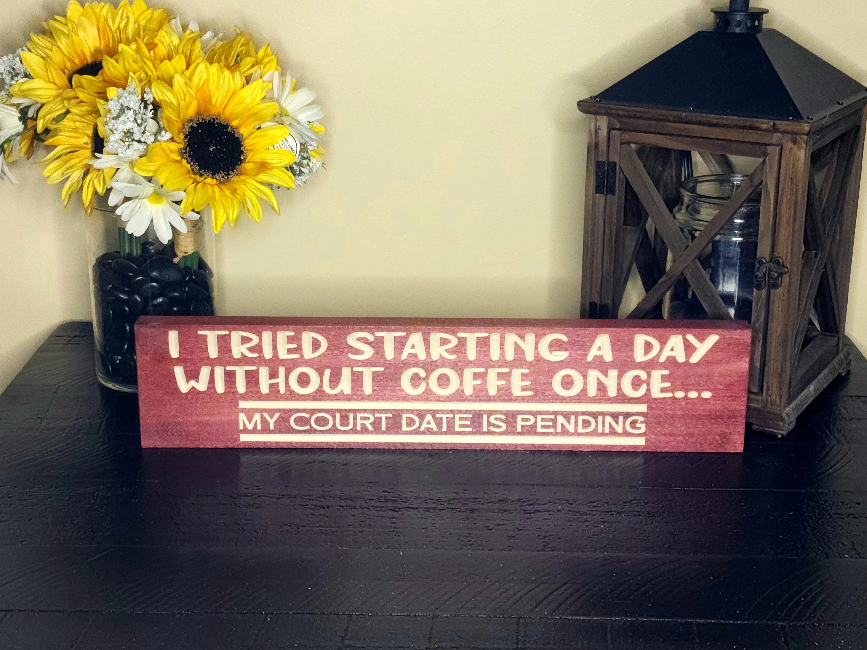 Funny coffee wall art for kitchens and coffee bars with caffeine quotes.