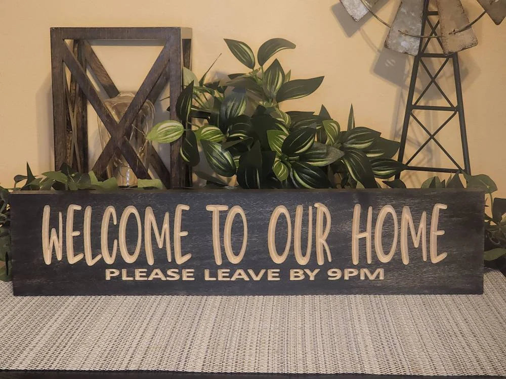 Funny guest humor sign for quirky house decor and playful welcome accents.