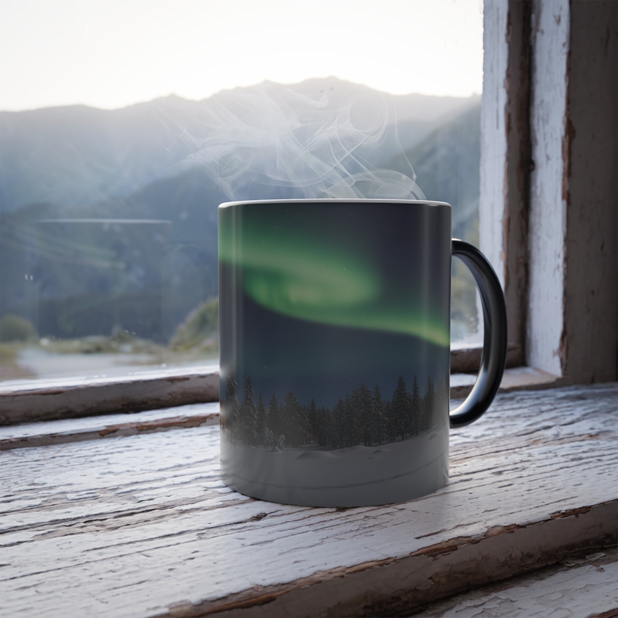 Unique gift mug in a lifestyle setting, showing the fully revealed design.