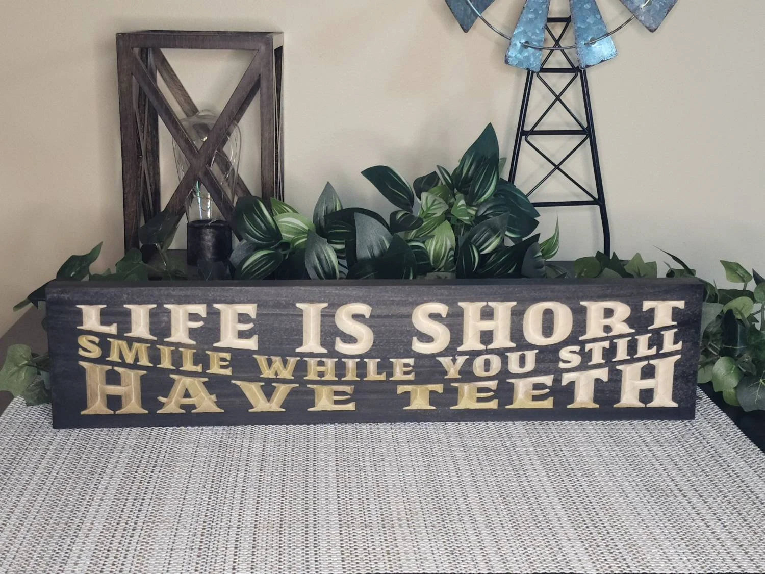 Wood sign for laughter, humorous office décor, witty wall art, smile quote sign, funny wooden plaque.