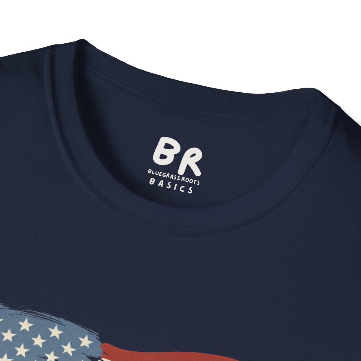 American Flag Shirt — "Still Flying" Painted Flag Graphic Tee in Navy