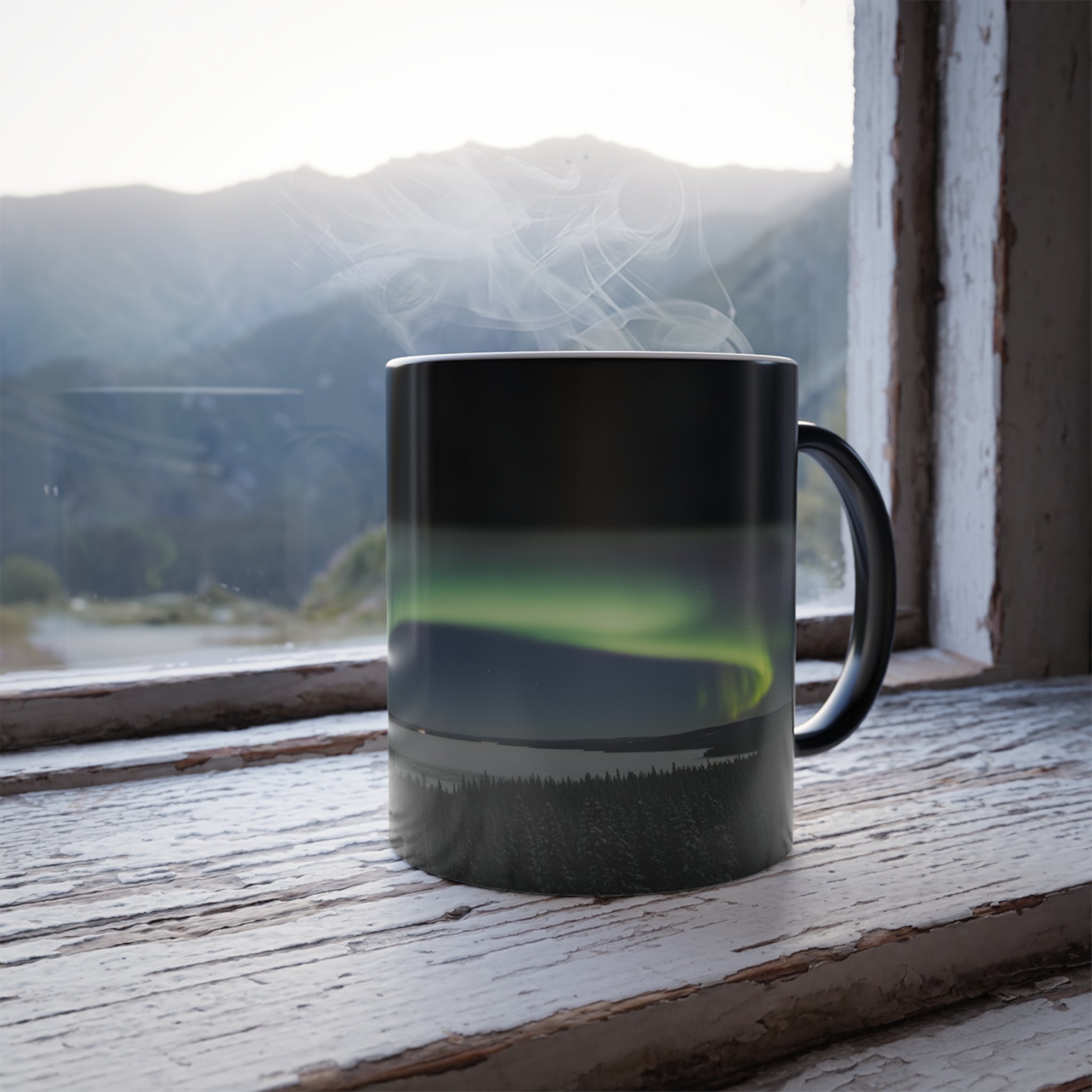 Aurora Dreams Magic Mug - magic mug studio shot white background by Bluegrass Gifts