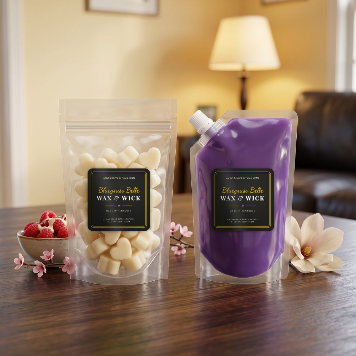 Berry Sweet Dreams squeeze wax melt pouch and wax melt tarts by Bluegrass Belle Wax & Wick