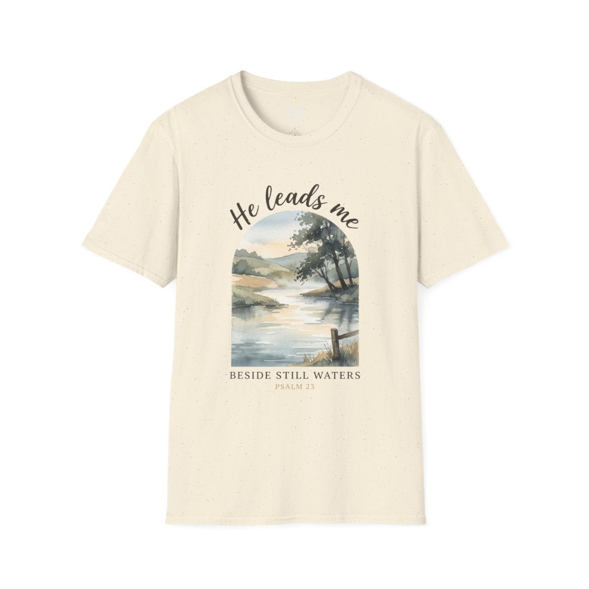 Bible Verse Shirt — Psalm 23 "Still Waters" Watercolor Tee in Natural