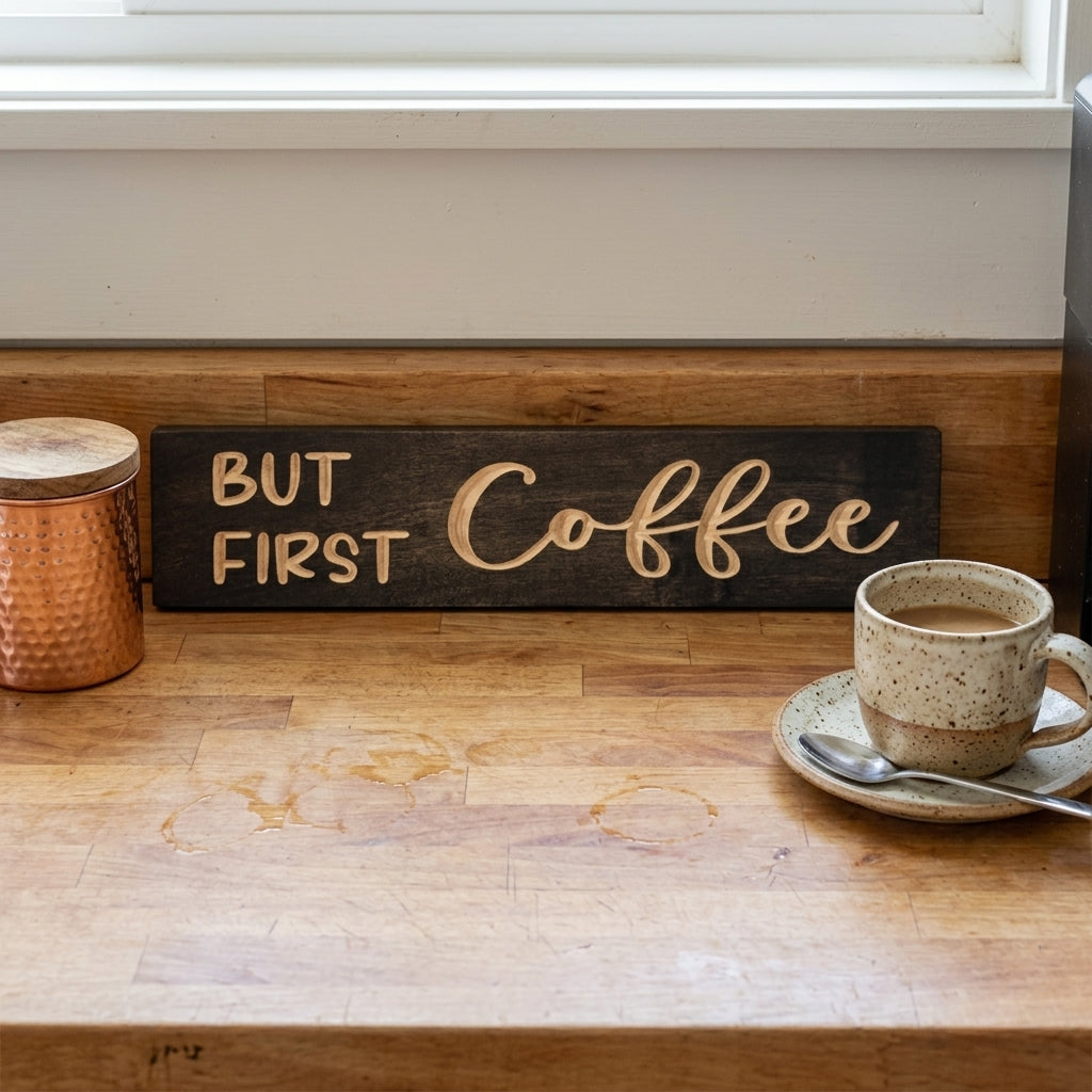 But First Coffee Sign — Carved Wood Kitchen & Coffee Bar