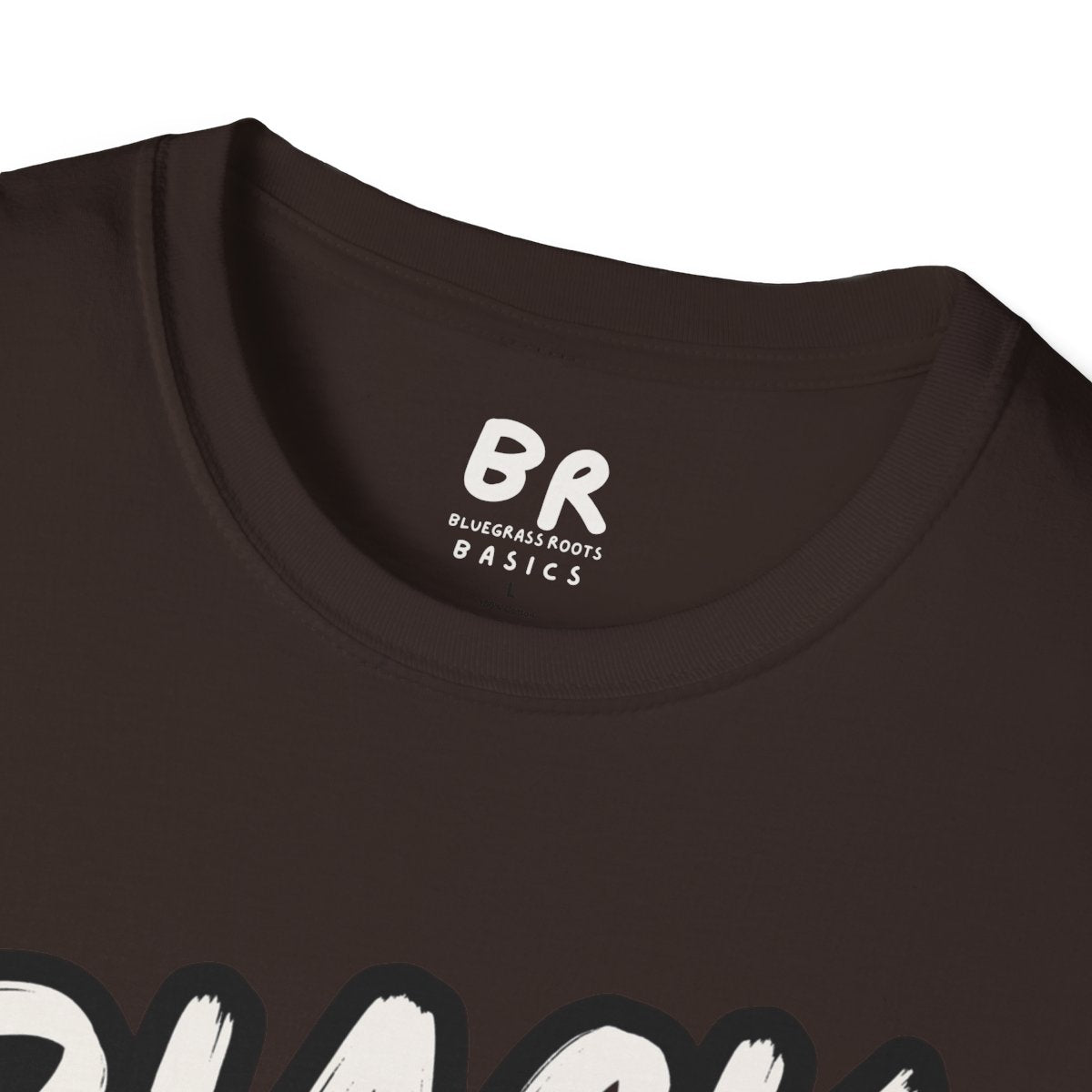 A close-up of the collar of the dark brown Cattle Shirt - Black Baldy, revealing the BR brand tag