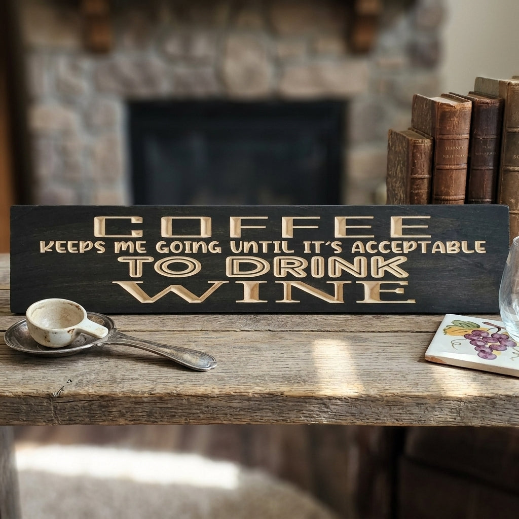 Coffee and Wine Sign — Acceptable Drinking Hours | Carved