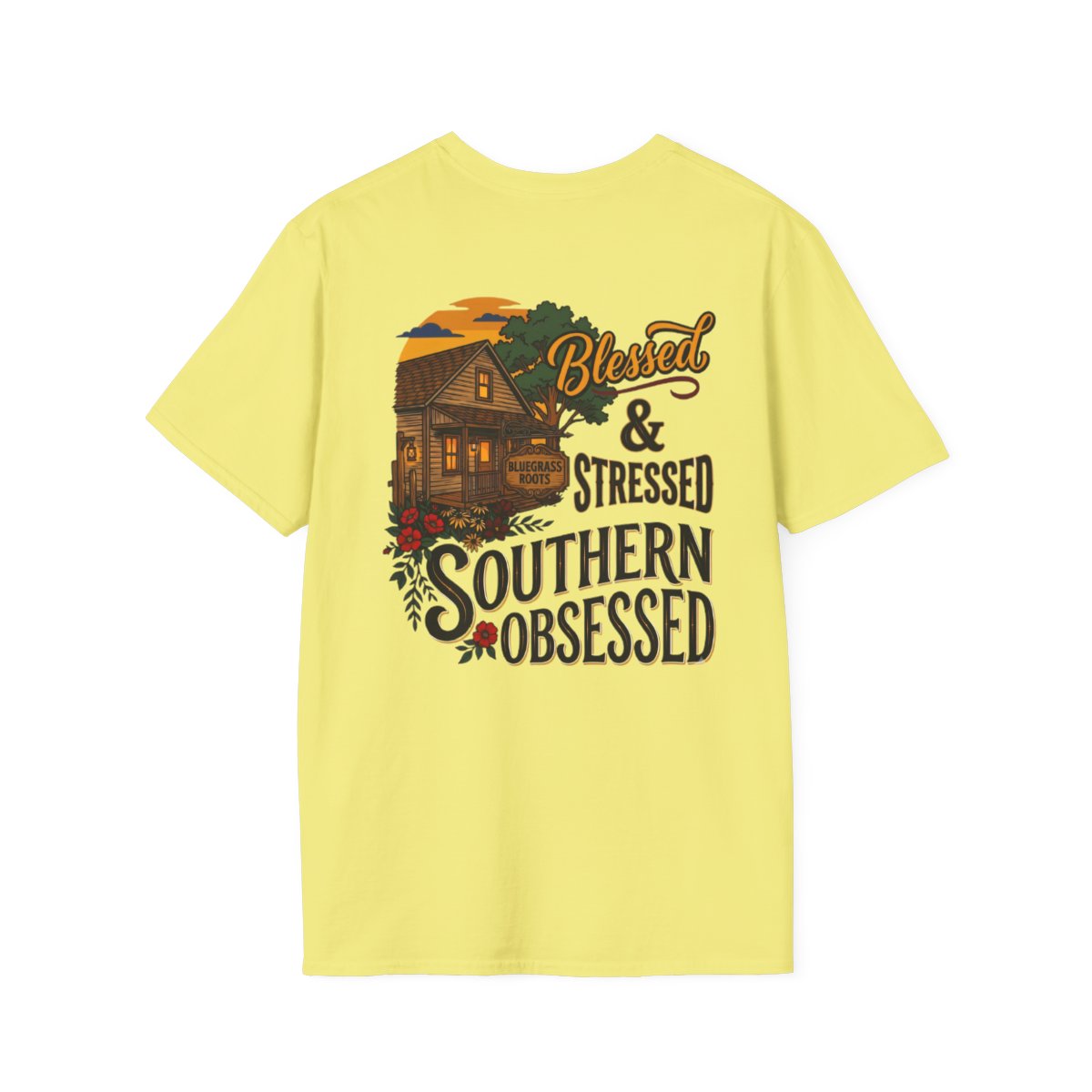 Country Shirt for Women — "Blessed, Stressed & Southern Obsessed" in Cornsilk
