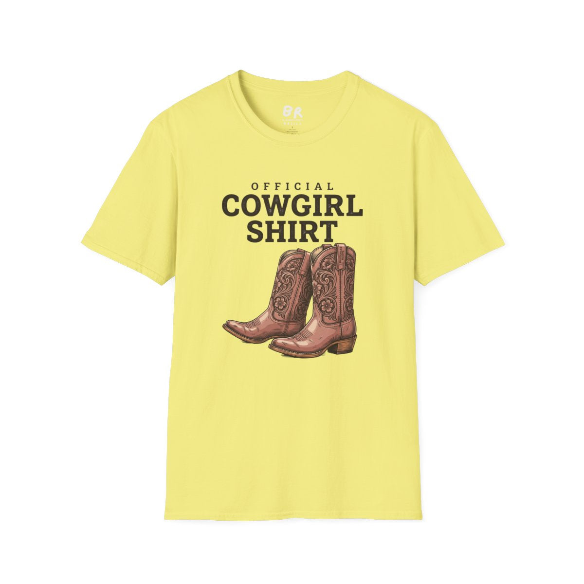 Cowgirl Shirt — "Official Cowgirl Shirt" Boots Graphic Tee in Cornsilk