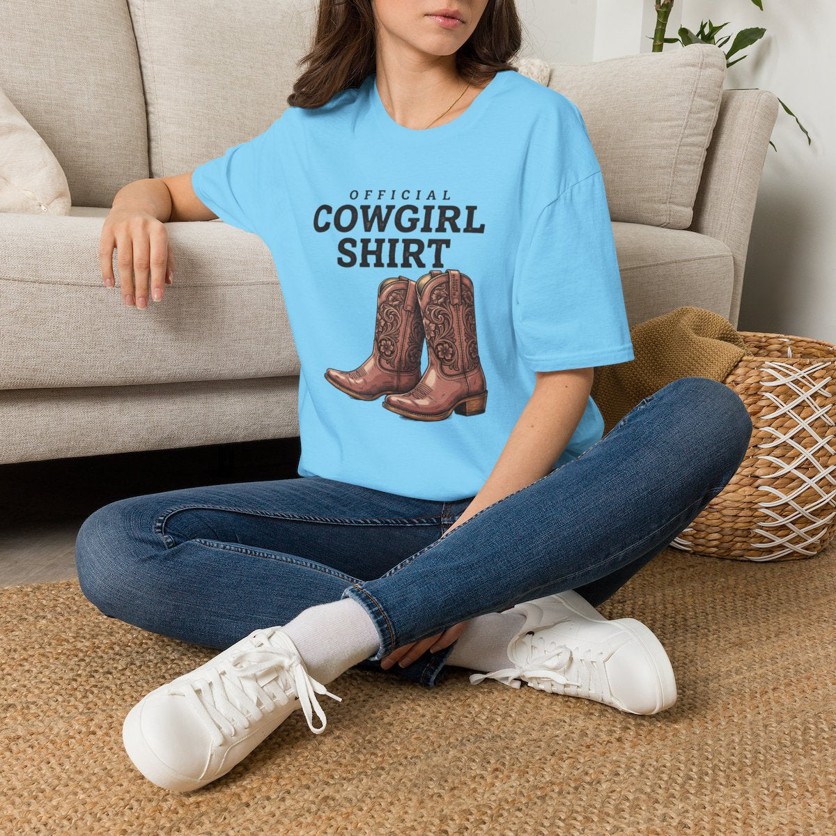 Cowgirl Shirt — "Official Cowgirl Shirt" Boots Graphic Tee in Sky