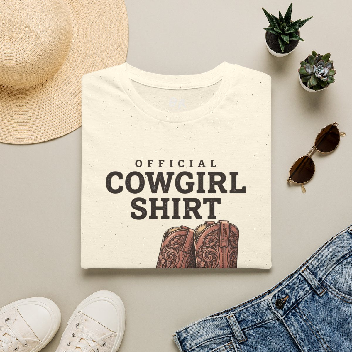 Cowgirl Shirt — "Official Cowgirl Shirt" Boots Graphic Tee in Natural