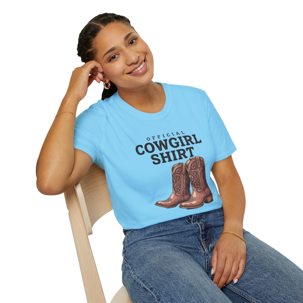 Cowgirl Shirt — "Official Cowgirl Shirt" Boots Graphic Tee in Sky