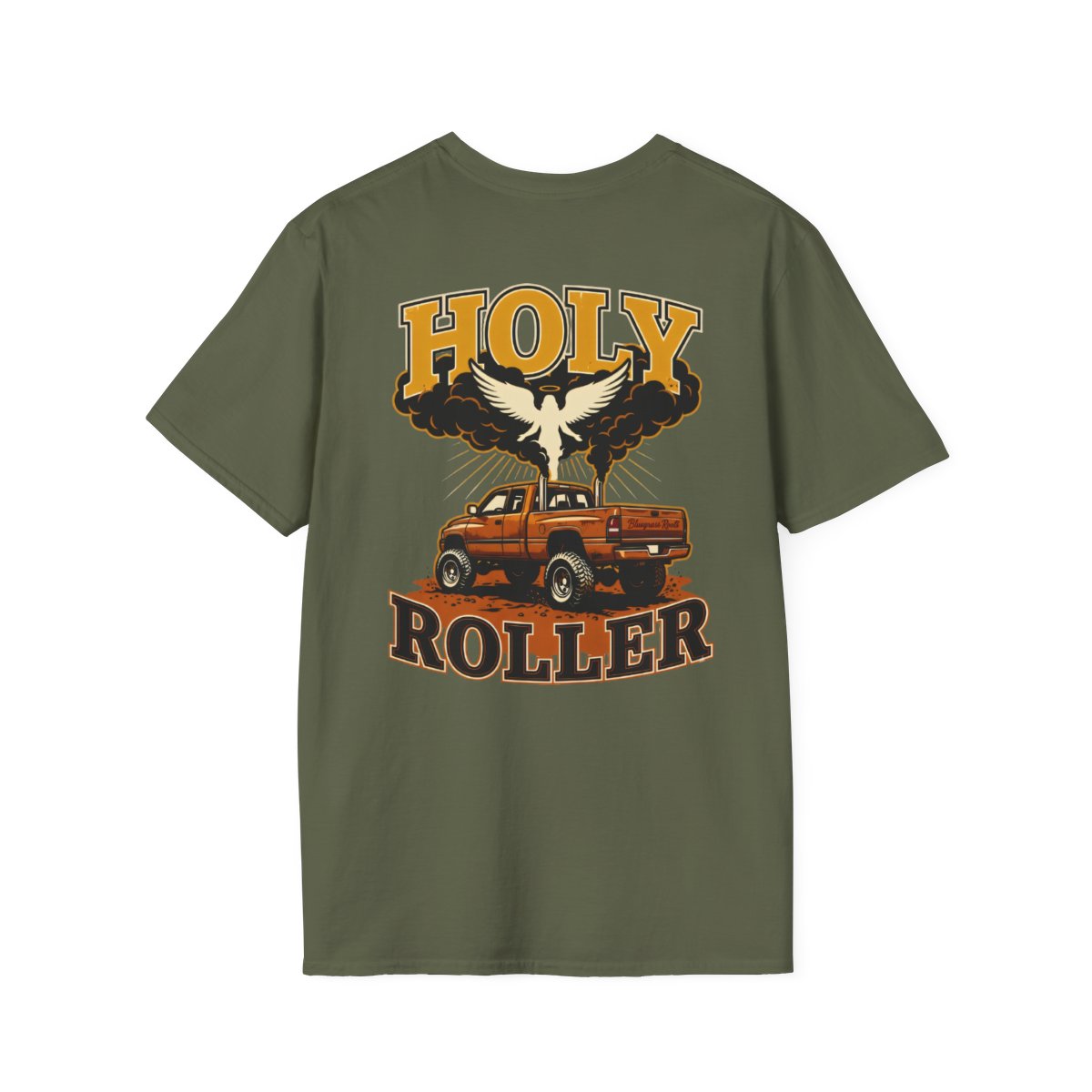 Diesel Truck Shirt — "Holy Roller" Faith Graphic Tee in Military Green