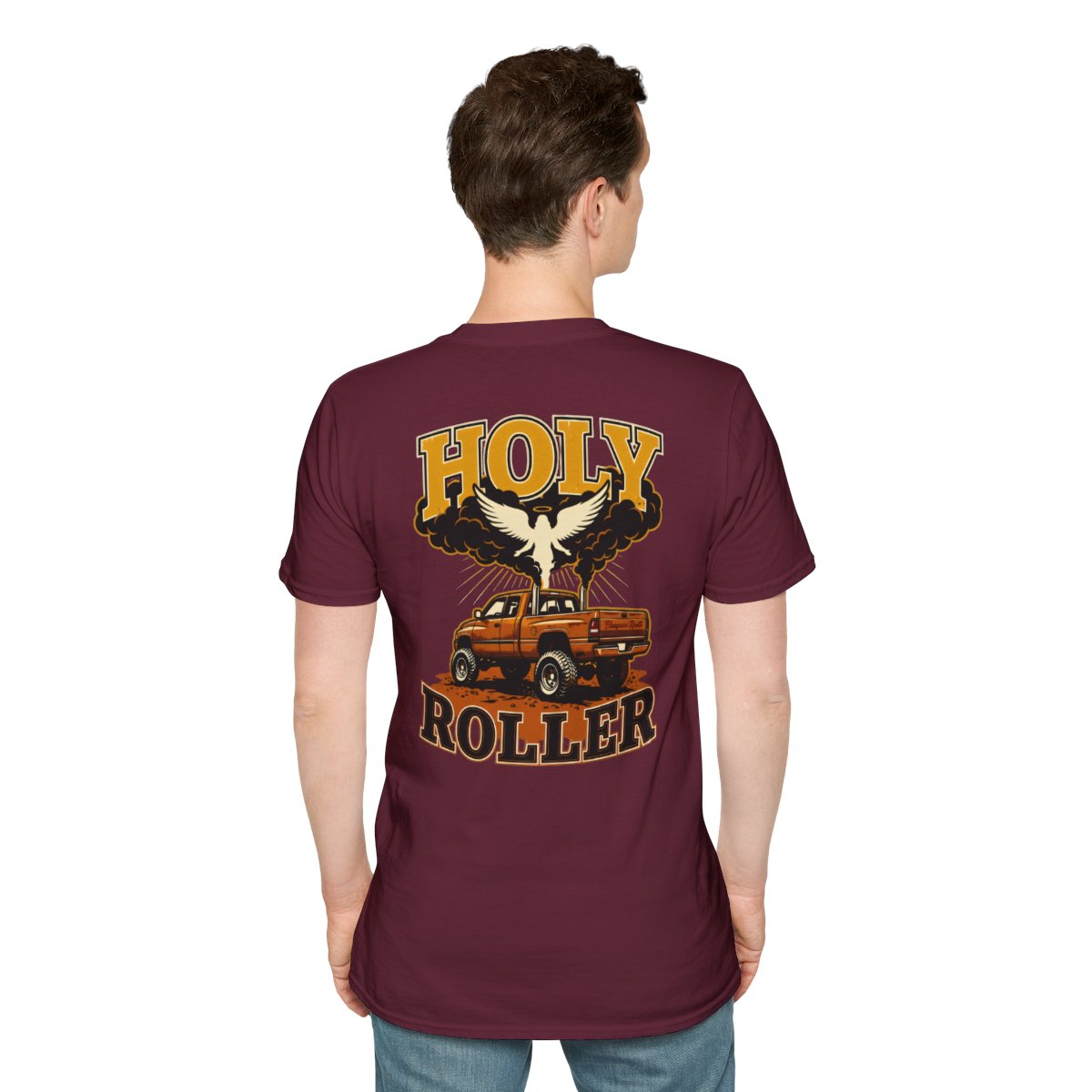 Diesel Truck Shirt — "Holy Roller" Faith Graphic Tee in Maroon