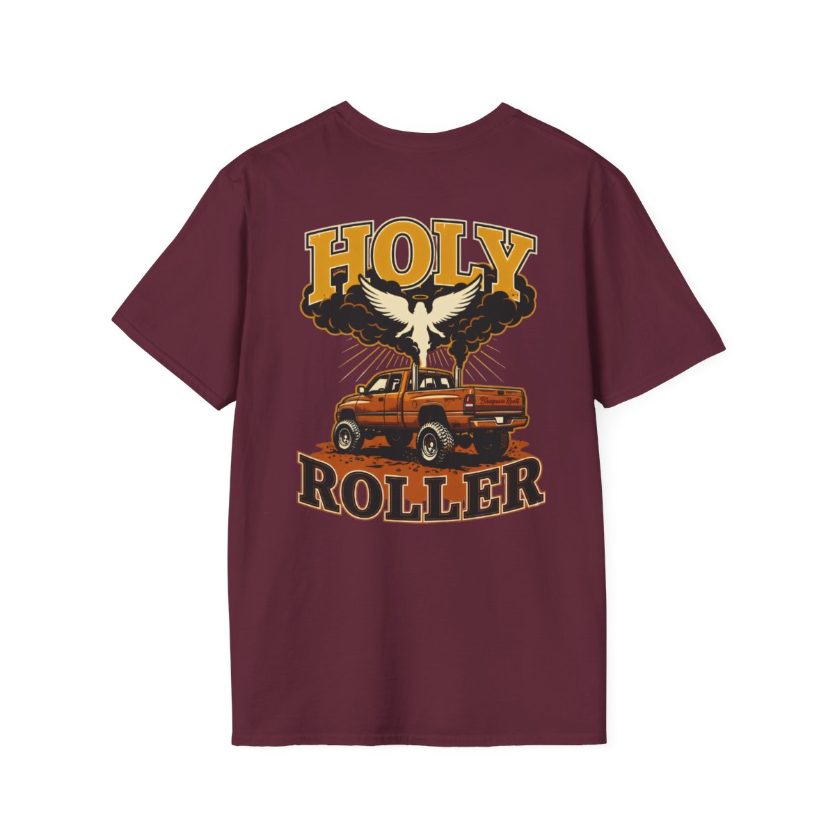 Diesel Truck Shirt — "Holy Roller" Faith Graphic Tee in Maroon