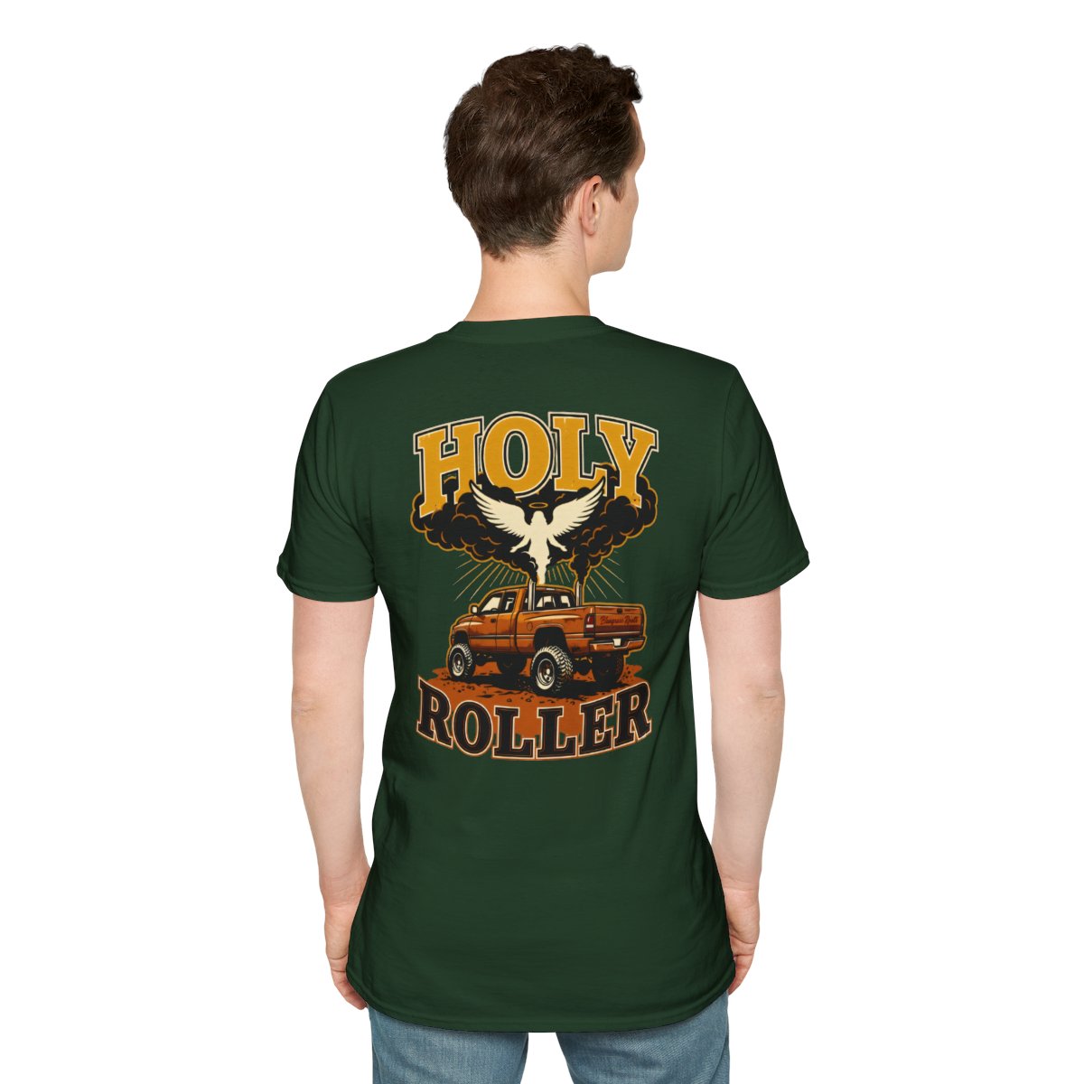Diesel Truck Shirt — "Holy Roller" Faith Graphic Tee in Forest Green