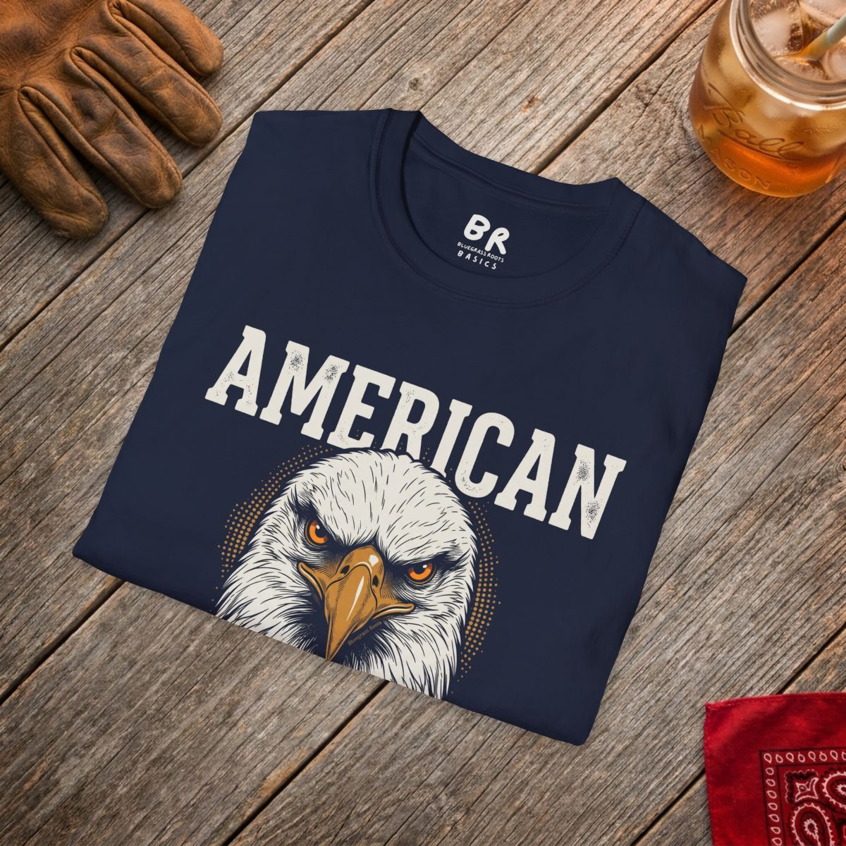 Eagle Shirt — "American Made" Bald Eagle Graphic Tee in Navy