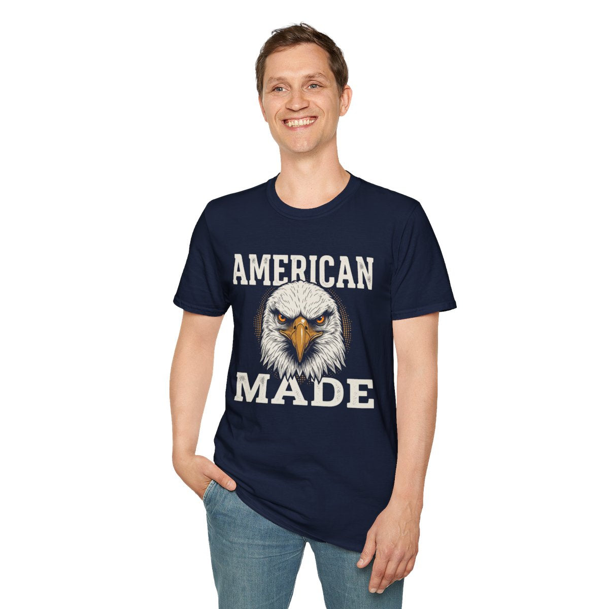 Eagle Shirt — "American Made" Bald Eagle Graphic Tee in Navy