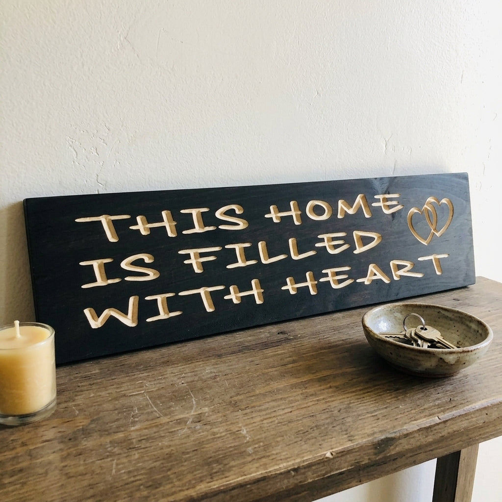 A carved Foyer Sign on a rustic wooden table, with a candle and a bowl of keys, from Bluegrass Gifts