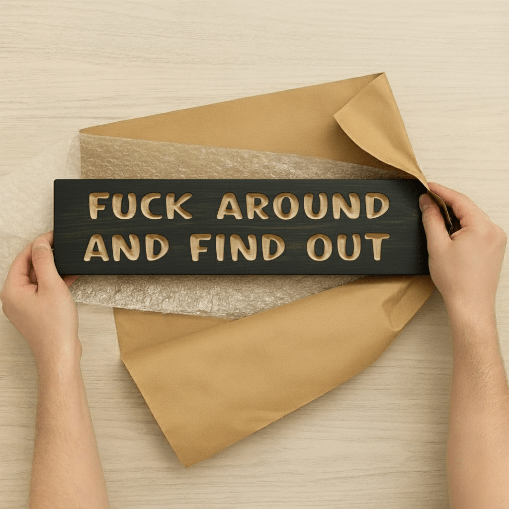 funny-garage-signs-for-men-workshop-decor - fuck around and find out sign wood sign by Bluegrass Gifts, handmade in Kentucky