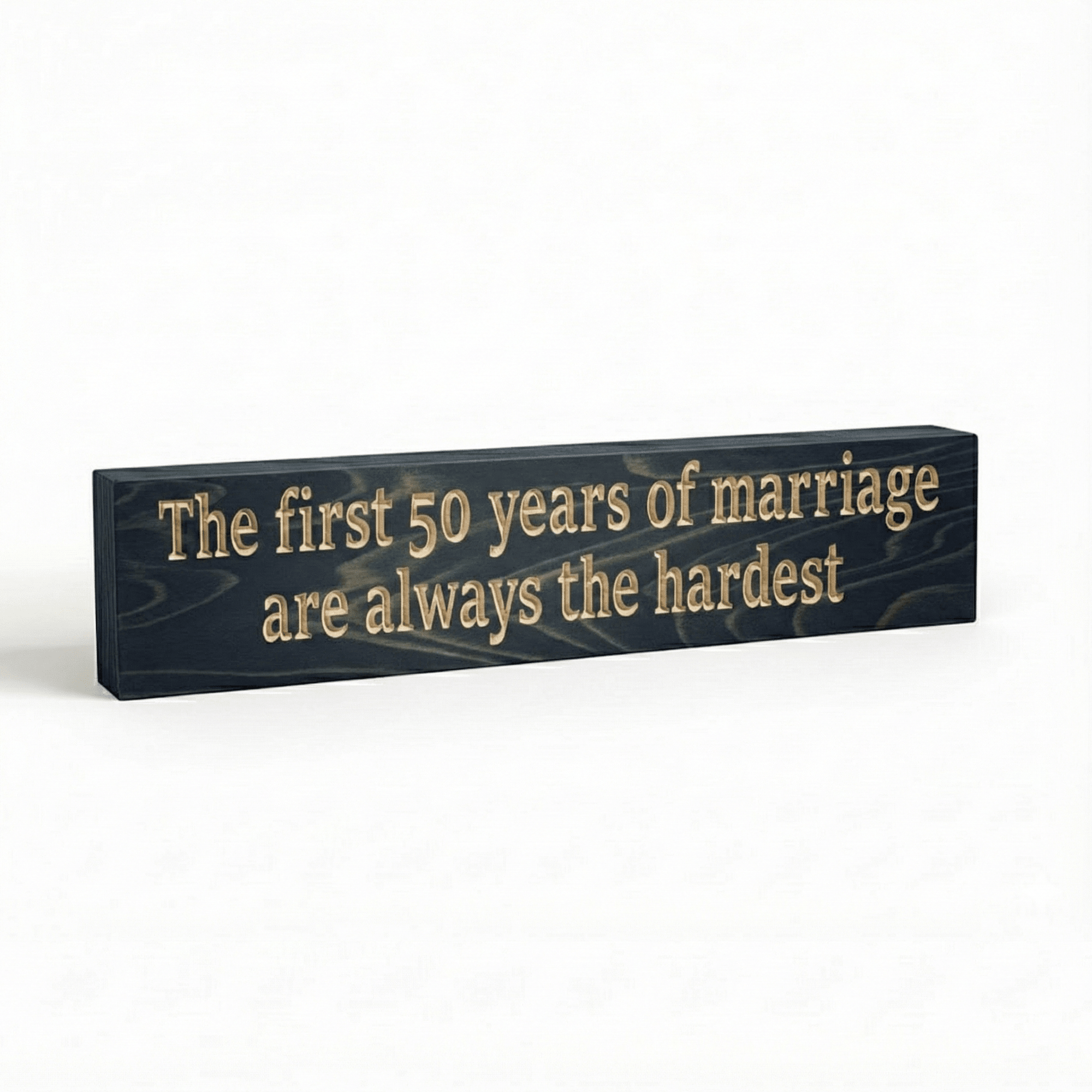 close-up-cnc-engraved-wood-sign-detail - funny 50th anniversary carved wood by Bluegrass Gifts