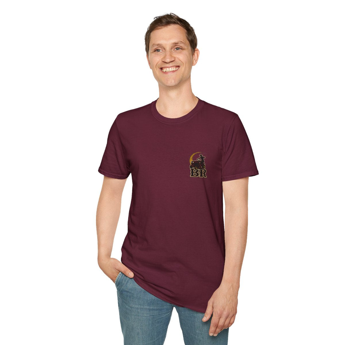 Funny Country Shirt — "Lawn Ranger" Riding Mower Tee in Maroon