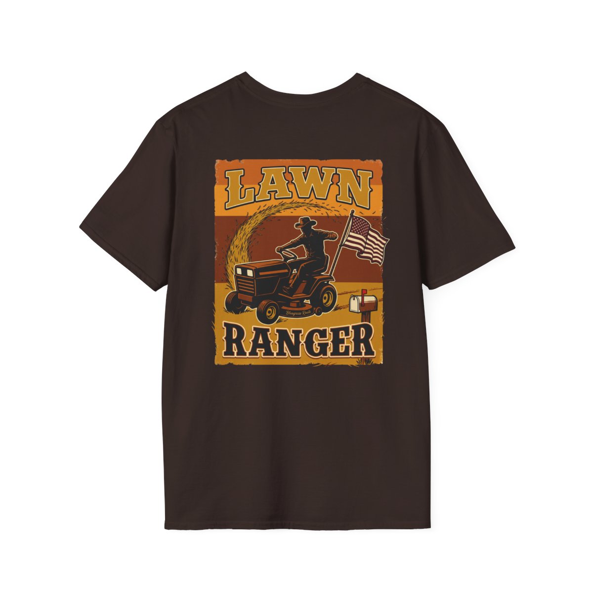 Funny Country Shirt — "Lawn Ranger" Riding Mower Tee in Dark Chocolate
