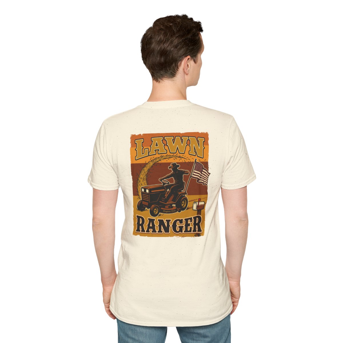 Funny Country Shirt — "Lawn Ranger" Riding Mower Tee in Natural
