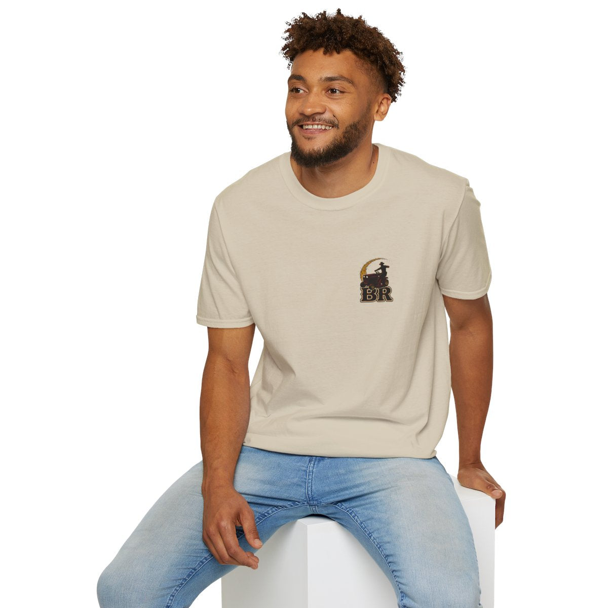 Funny Country Shirt — "Lawn Ranger" Riding Mower Tee in Sand